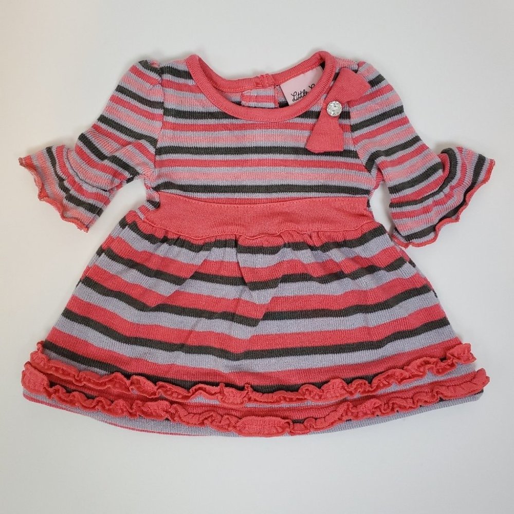 Little Lass Baby Sweater Dress Striped Pinks & Grays Size 6/9 MOS